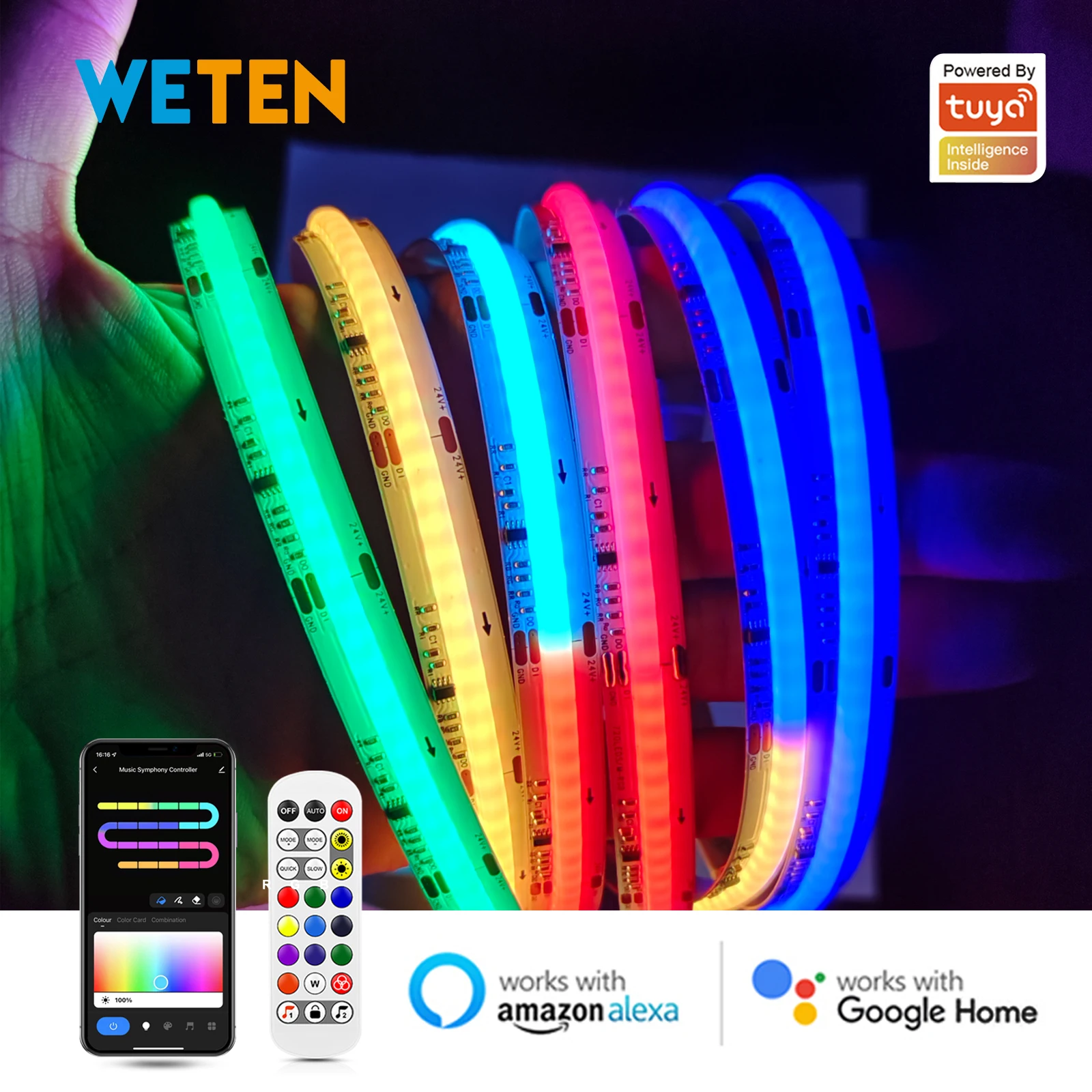 Tira de luces LED Flexible de neón, cinta RGB direccionable, lámpara de decoración ambiental, Tuya, Wifi, RGBIC, COB, para Alexa y Google Home, WS2811