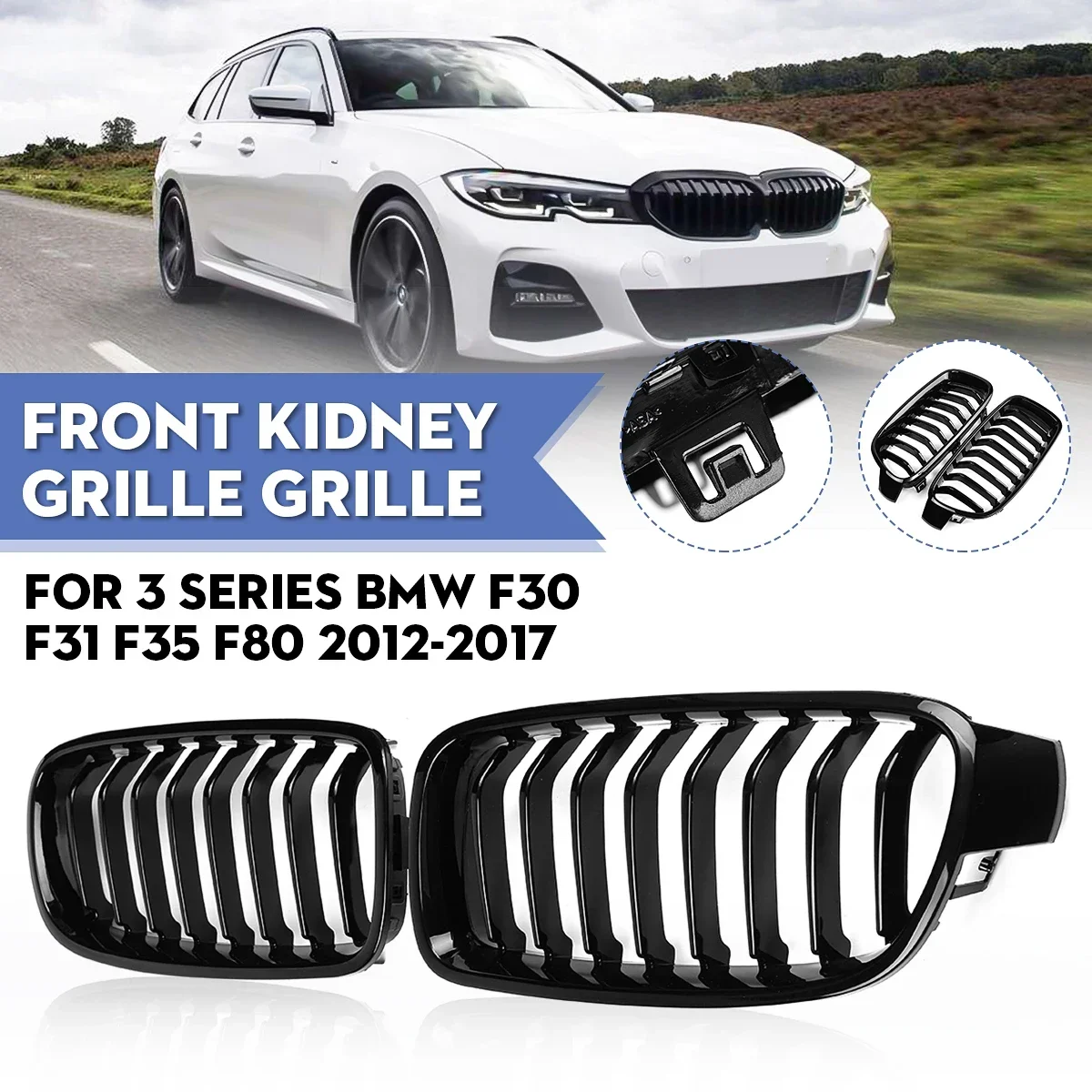 Páros Széljegyzet Sztrájktörő bejárati Vese Rácsos kapu Rácsos kapu számára BMW 3 Széria F30 F31 F35 F80 2012-2018 Versenyzés grills Motorházfedél Befolyó Rácsos kapu