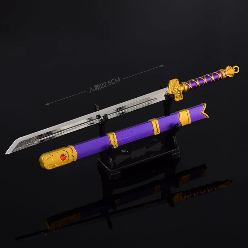 

22cm Ancient Weapon Shangguan Wan'er Mo Asked Sword Toy Knife Keychain All Metal Katana Keyrings with Sheath Pendant Ornaments