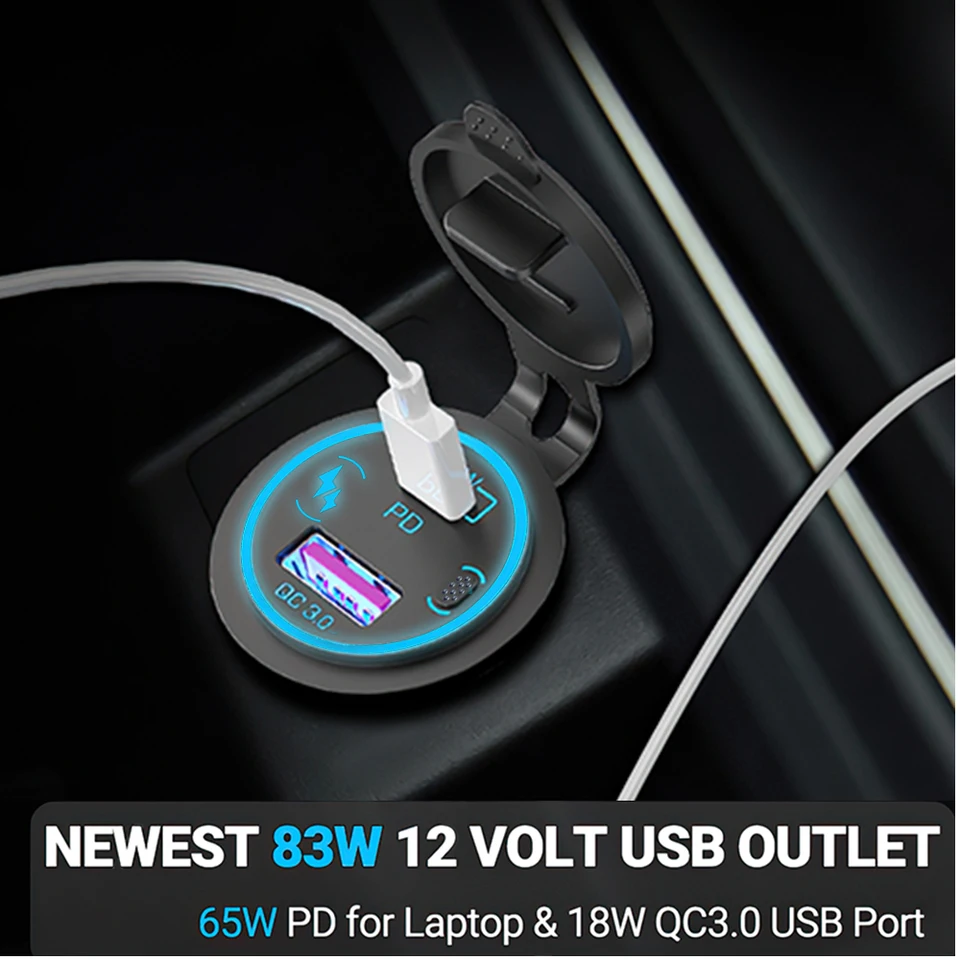 3-Via Presa USB 12V Installazione: Qidoe QC 3.0 USB Caricabatteria per Auto 12 Volt Adattatore Accendisigari Incasso Impermeabile con Interruttore per Auto, Camper, Moto, Barca, Camion, Caravan