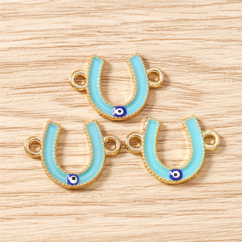 10 Stück 21x15mm Niedliche Emaille-Böser-Blick-Hufeisen-Anhänger-Verbinder für die Schmuckherstellung, DIY-Halsketten, Armbänder, handgemachtes Bastelzubehör – Detail 6