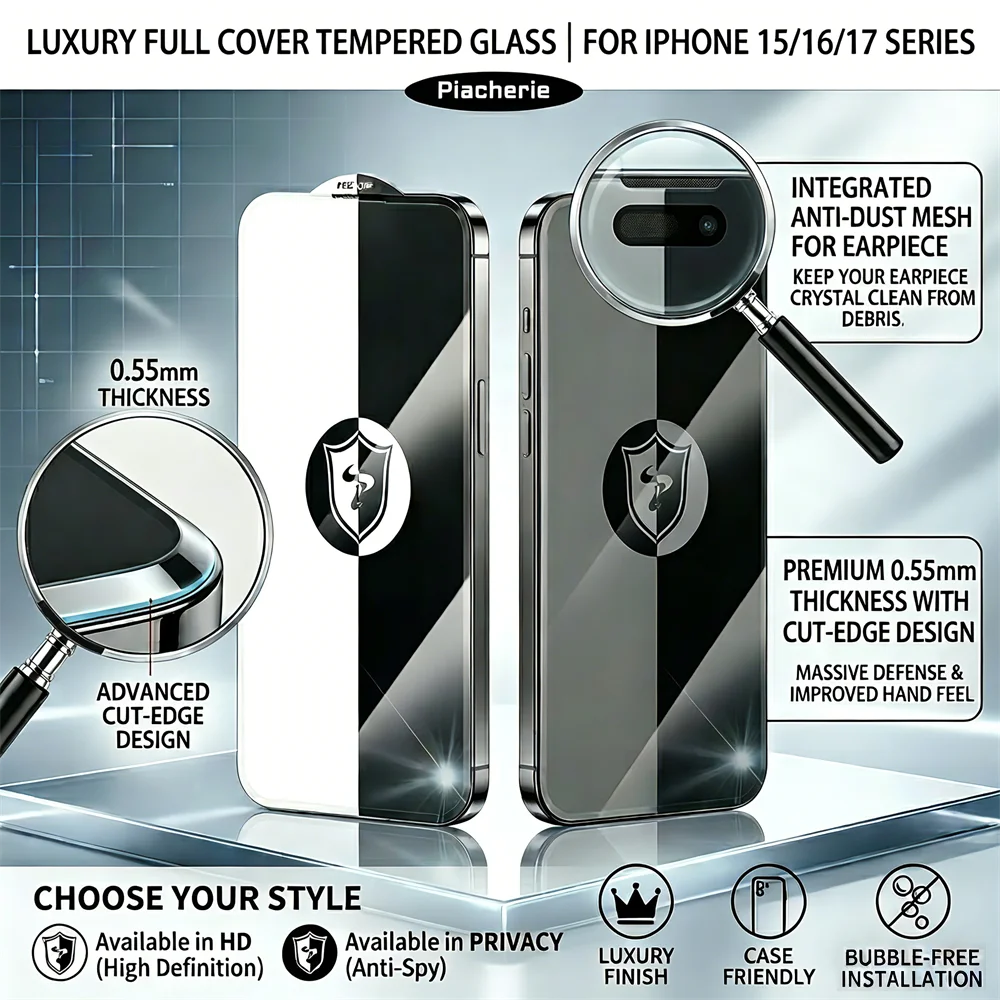 Enhanced Privacy Tempered Glass Screen Protector with Anti-Dust Mesh