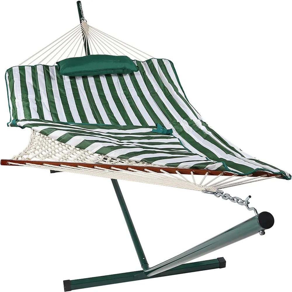 

Rope Hammock with Stand Combo - 275-Pound Capacity - Includes 12-Foot Hammock Stand, Spreader Bar, Pad, and Pillow - Green