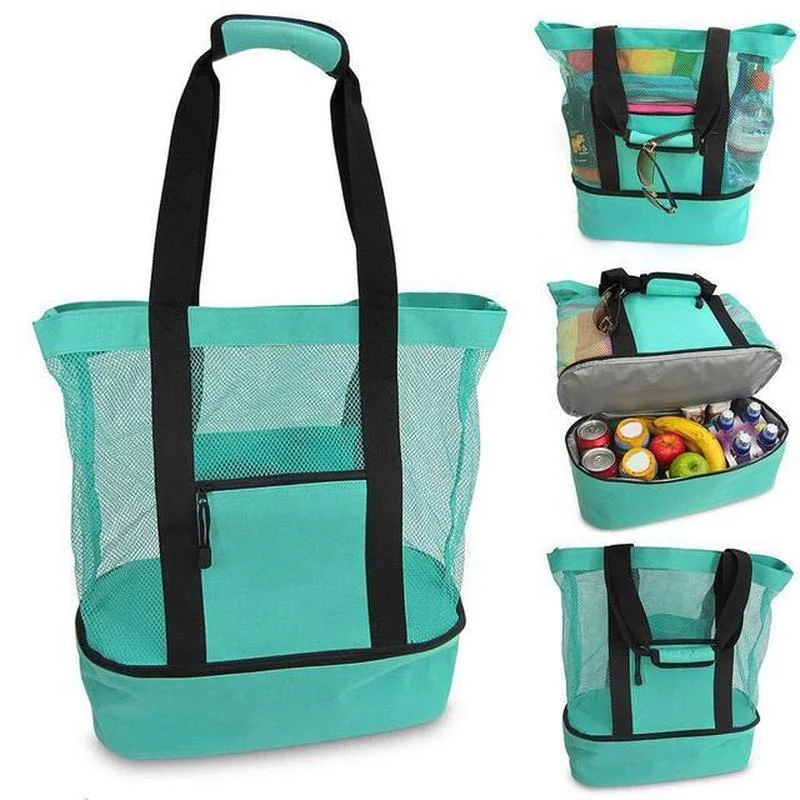 Large Mesh Beach Cooler Bag Outdoor Camping Picnic Bag Storage Drink Food Cooler Tote Thermal Insulation Lunch Box