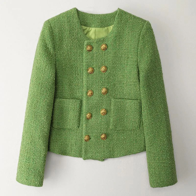 

Короткое пальто Xiaoxiangfeng для женщин, новинка, Осень-зима, шерстяной костюм, куртка с круглым воротником, короткий квадратный карман, корейская мода, женская верхняя одежда