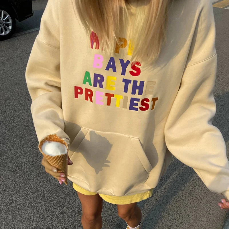 

Knitted Printed Color Letter Hooded Sweater Women's New Winter Street Style Long-sleeved Top