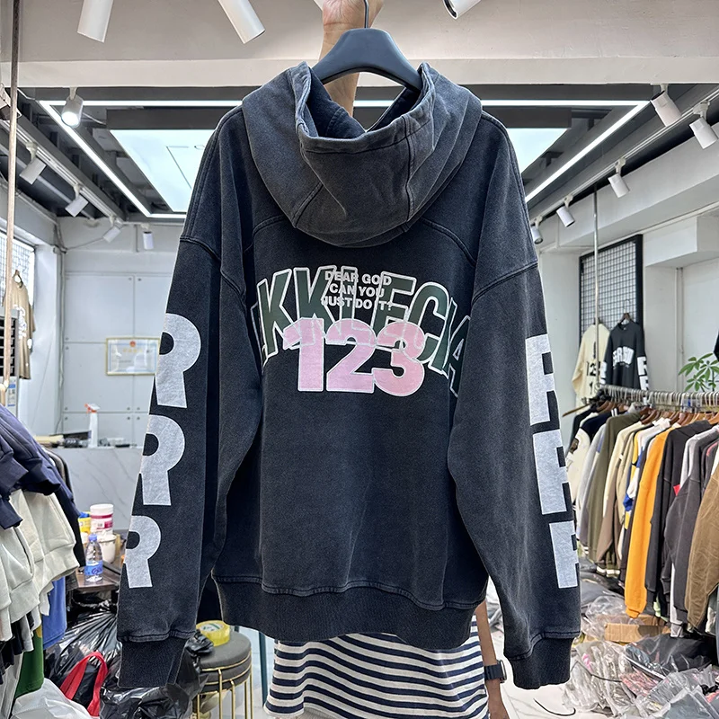 

Vintage Washed Old RRR123 English Digital Printed Hoodie Men Women Loose Hip Hop Hooded Sweatshirts Pullover