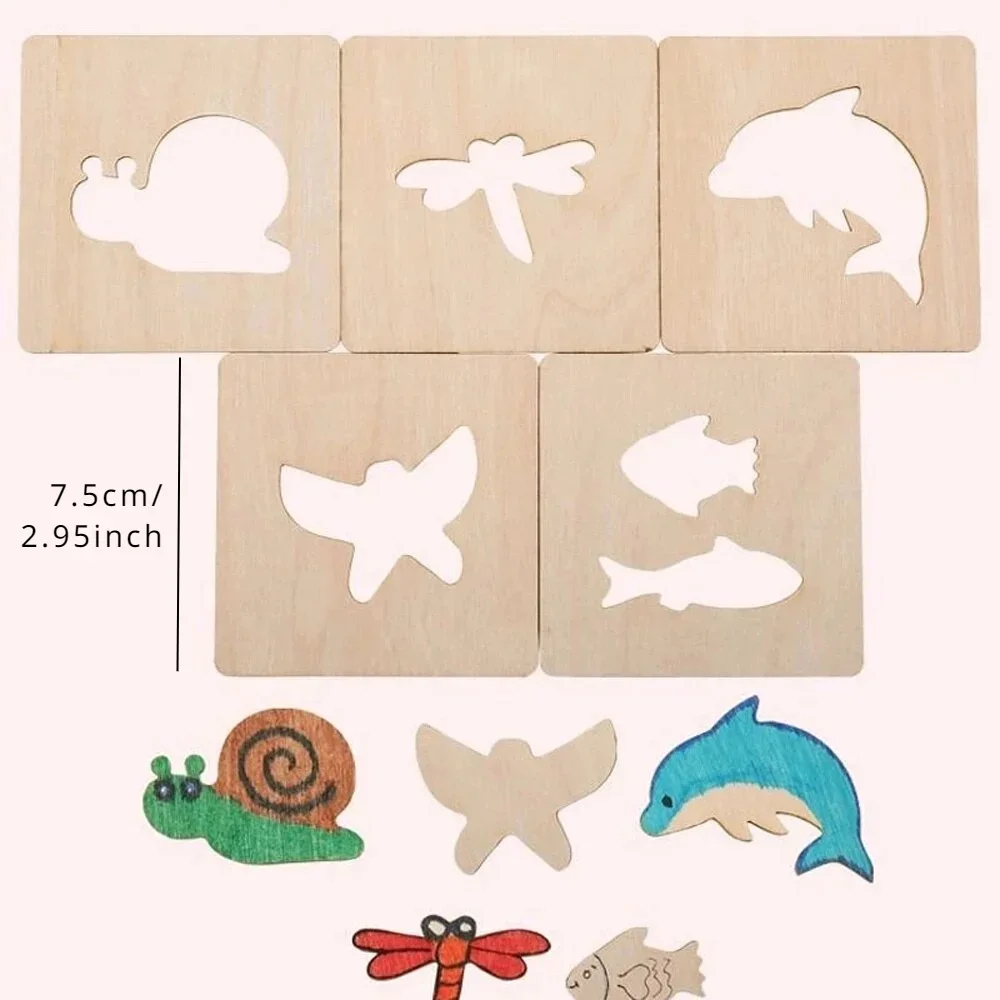 Montessori Kids Toys Drawin Tools Wooden DIY Painting Template Stencils Learning Educational Tool for Children Gift 20pcs