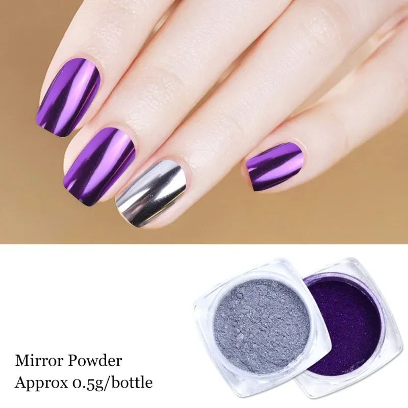 Metallic Mirror Powder Metal Nail Glitter Rose Gold Champagne Silver UV Gel Polish Chrome Dust Manicure DIY Flake Decoration