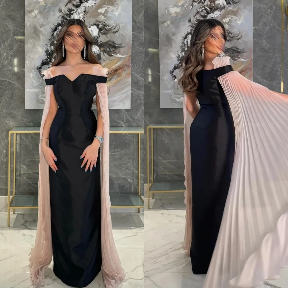 Satin Draped Christmas A-line Off-the-shoulder Bespoke Occasion Gown Long Dresses