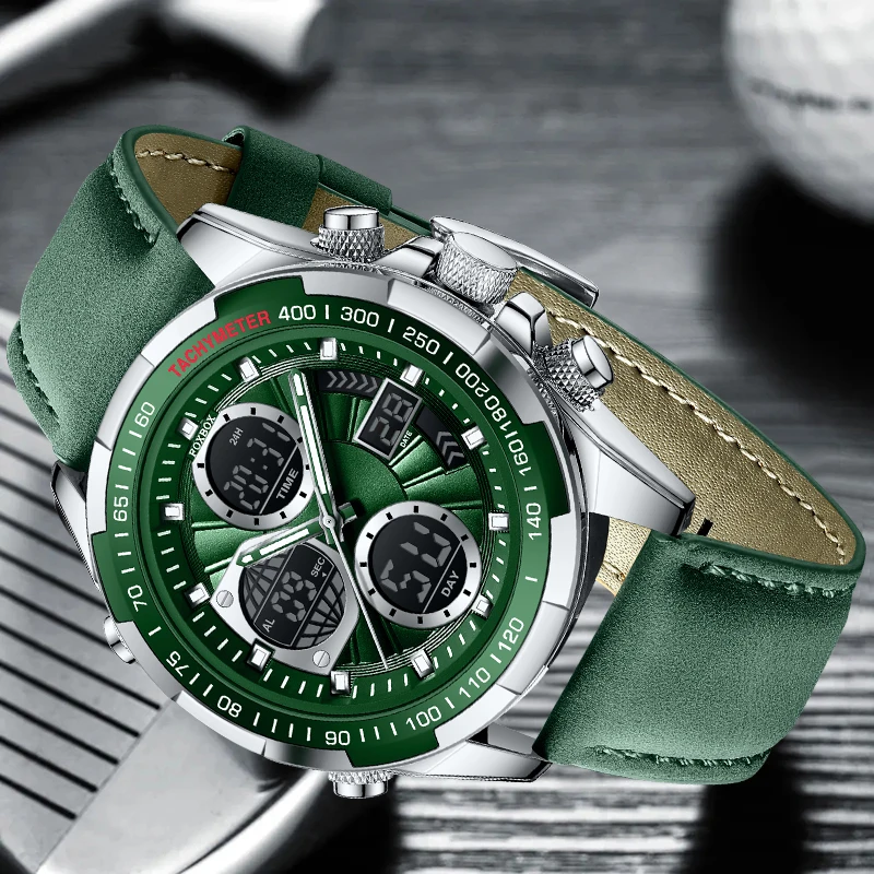 FOXBOX Mens Watches Fashion Business Military Digital Watch For Men Original Brand Luxury Leather Waterproof Sports Chronograph