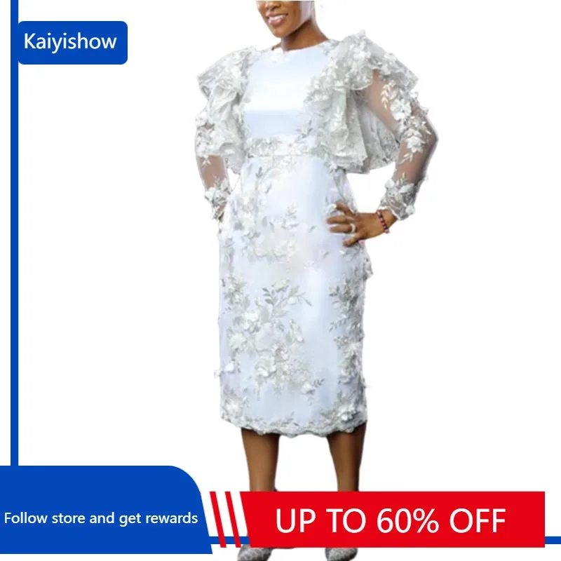 

Белые Африканские свадебные платья для женщин, Осеннее элегантное Африканское облегающее платье с длинным рукавом и круглым вырезом, африканская одежда Дашики