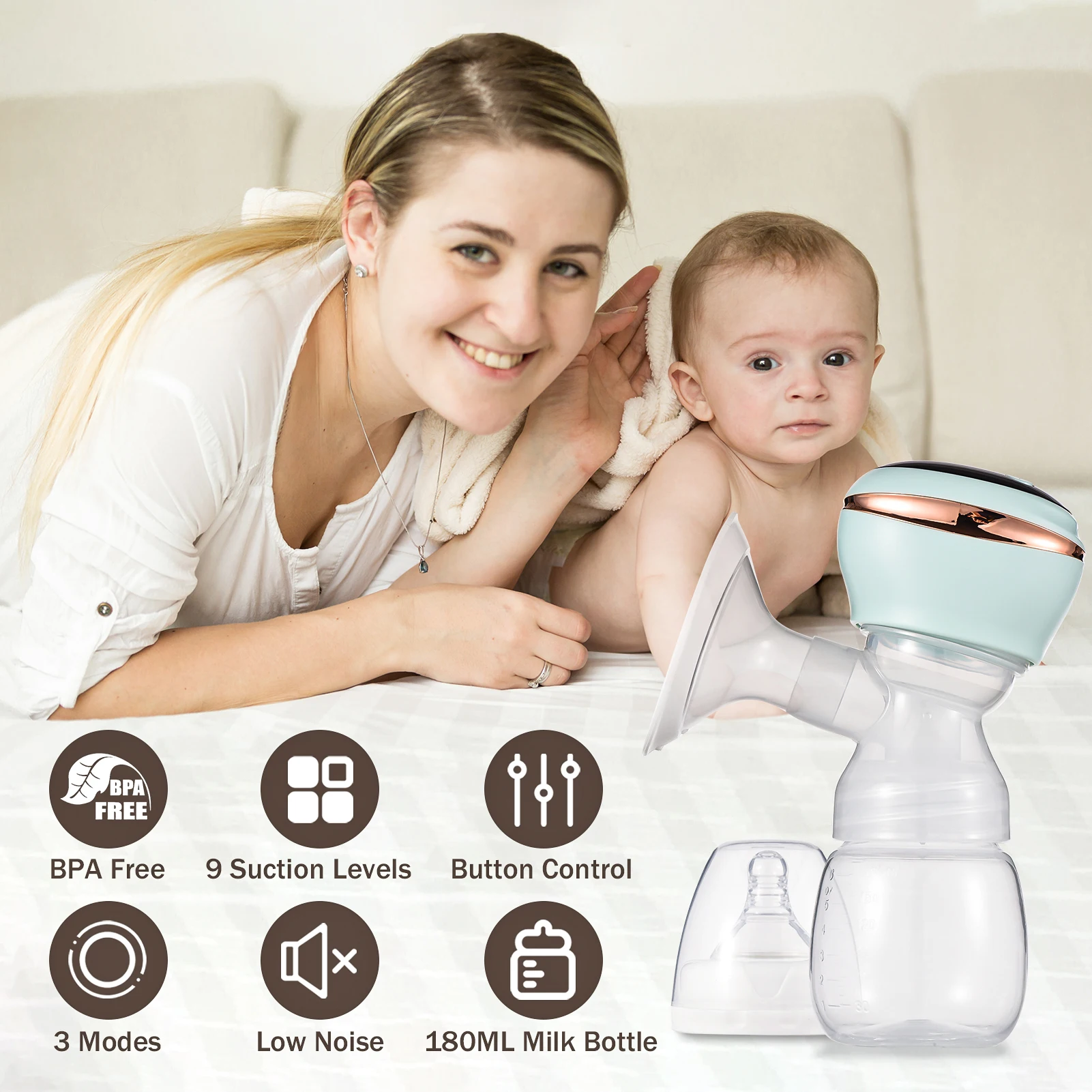 YOUHA T1 Electric Breast Pump Silent for Breastfeeding Anti-Backflow Breast Pump with 180ml Milk Bottle Baby Accessories Newborn