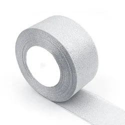 Silver Gold Glitter Silk Satin Ribbon for Party and Home Decorations - 25 Yards (Silver 40mm)