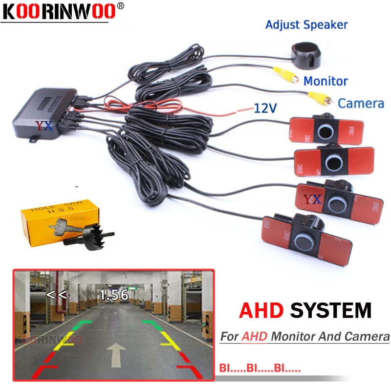 Koorinwoo Original Flat 16.5MM Sensors Parktronics For Cars AHD Parking Sensor Radar Detector Sounds Sysem For AHD Camera Rear