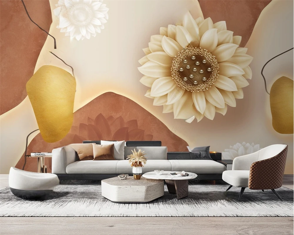 

beibehang papel de parede Customized new Nordic luxury plants and flowers Sunflower TV background wallpaper wall paper