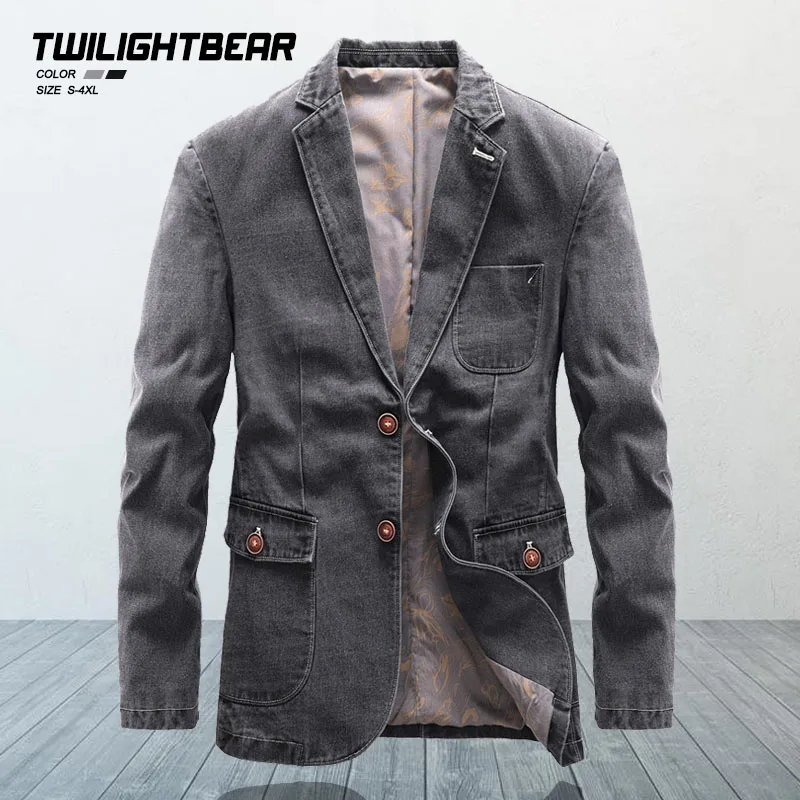 Men Denim Suit Jacket Men's Denim Blazer Spring Autumn