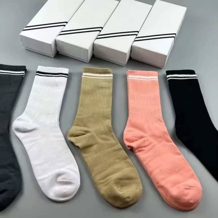 5 Pairs AI Yoga Socks Striped Couple Style Casual Cotton Socks Sport Running Yoga Wicking Sweat Breathable Soft Mid-tube Socks 2