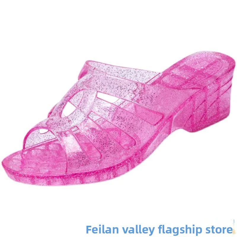 Women's Crystal Slippers Anti-Slip Deodorant Wedge Heel Indoor Outdoor Slippers Summer Wear Comfortable Home Shoes - 5
