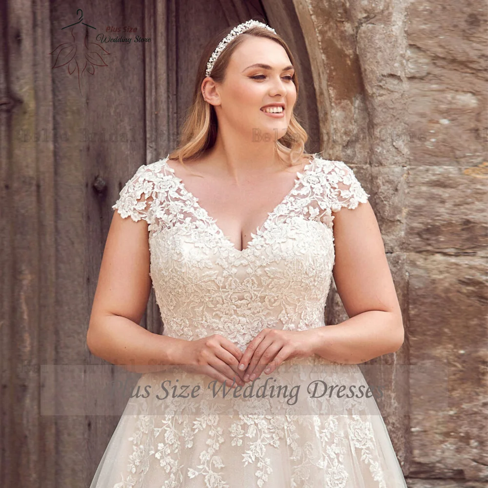 blue dress for baby girl Plus Size Ivory Wedding Dress with Illusion V-neck – Ever-Pretty Plus main image 1