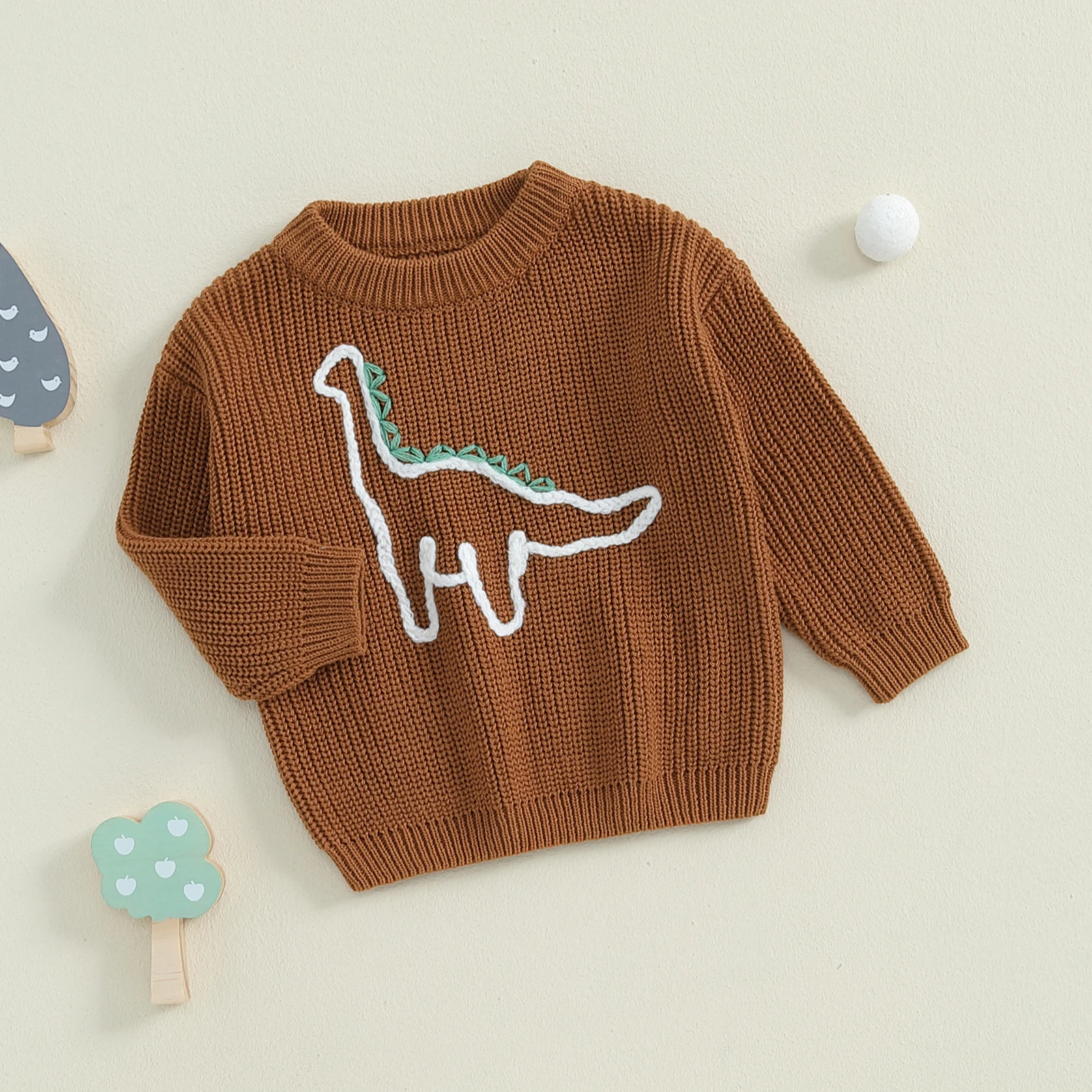 Winter Warm Kids Baby Boys Sweaters Children Knitted Clothes Cute Dinosaur Embroidered Long Sleeve Infant Pullover Tops Jumpers