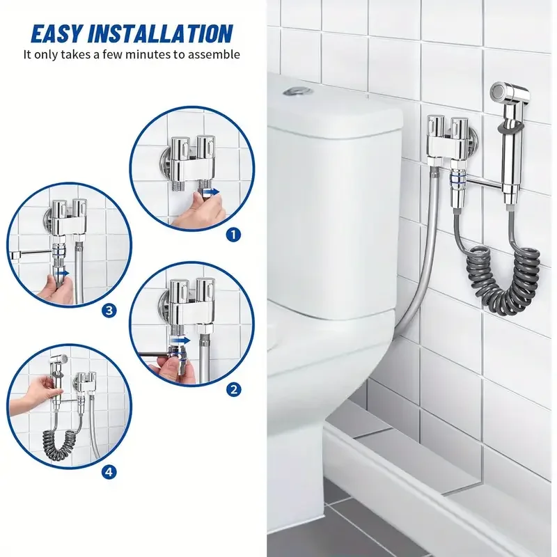 6pcs Modern Bidet Set with Handheld Sprayer & Dual-Control Valve - High-Pressure Boosted Bidet System, Fit for Toilet