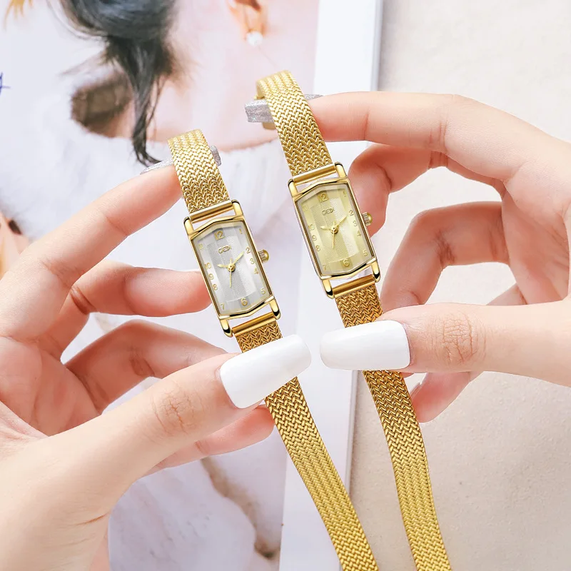 2024 New Fashion Gedi Top Brand Luxury Gold Mesh Steel Vintage Rectangular Luxury Elegant Waterproof Ladies Quartz Gifts Watches 5
