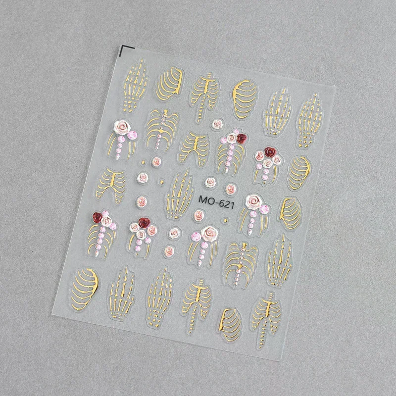 5D Halloween Christmas Nail Stickers Relief Skeleton Nail Decal Halloween Party Manicure Slider