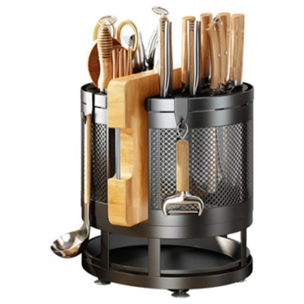 

Kitchen Tableware Storage Rack Cutting Board Integrated Countertop Knife Rack Stainless Steel 360 Rotatable Knife Rack
