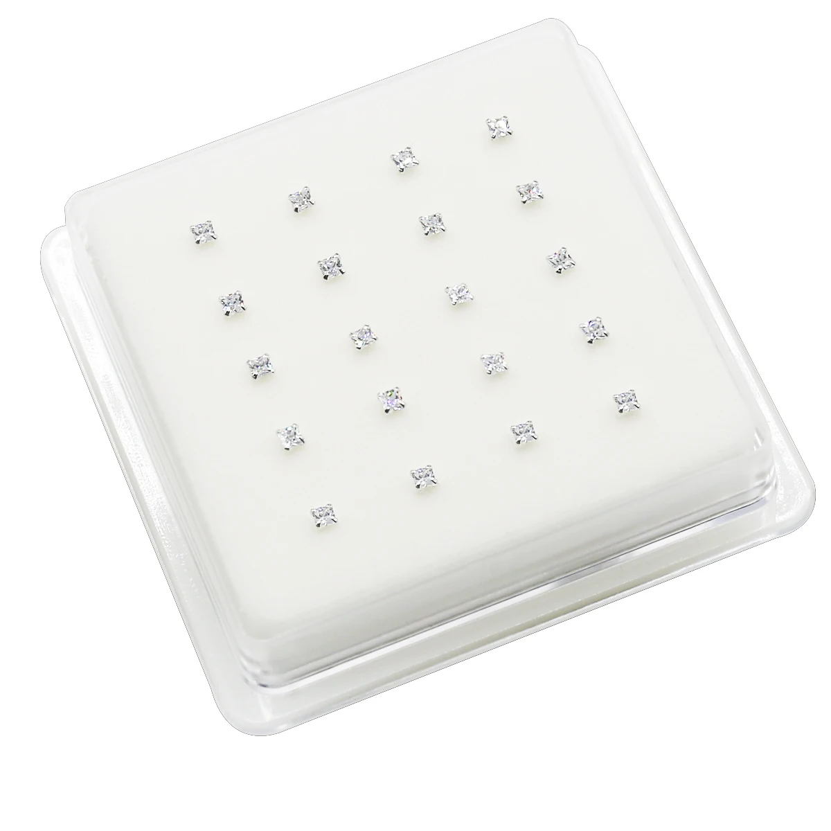 925 Sterling Silver 2.0mm 2.5mm 3.0mm Square Shiny Zircon Nose Stud Piercing Jewelry
