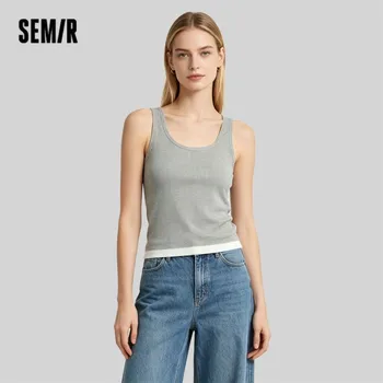 Semir Women Vest Color Block Fake Two Piece Slim Fit Tank Minimalist Versatile Trendy Petite 2026 Summer Top 1