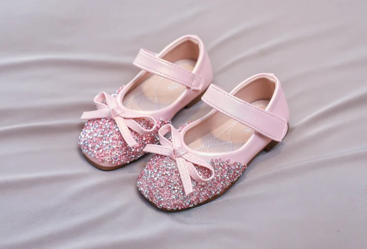 Baby Girls Shoes Leather Flats Princess Rhinestone Bling Dress Shoes For Party Wedding Stage Performance Children Toddlers Shoes girls leather shoes