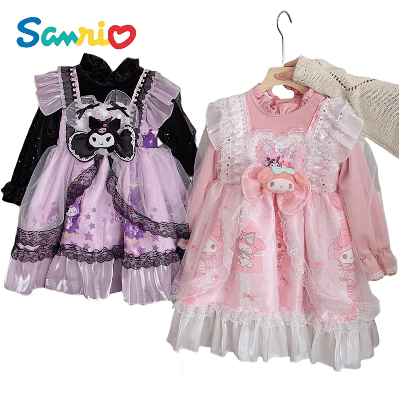 

Милое мультяшное платье Sanrio Kuromi для милой девушки плюшевое платье лолиты Новогоднее красное платье маленькое очаровательное Сетчатое платье принцессы с пышными рукавами