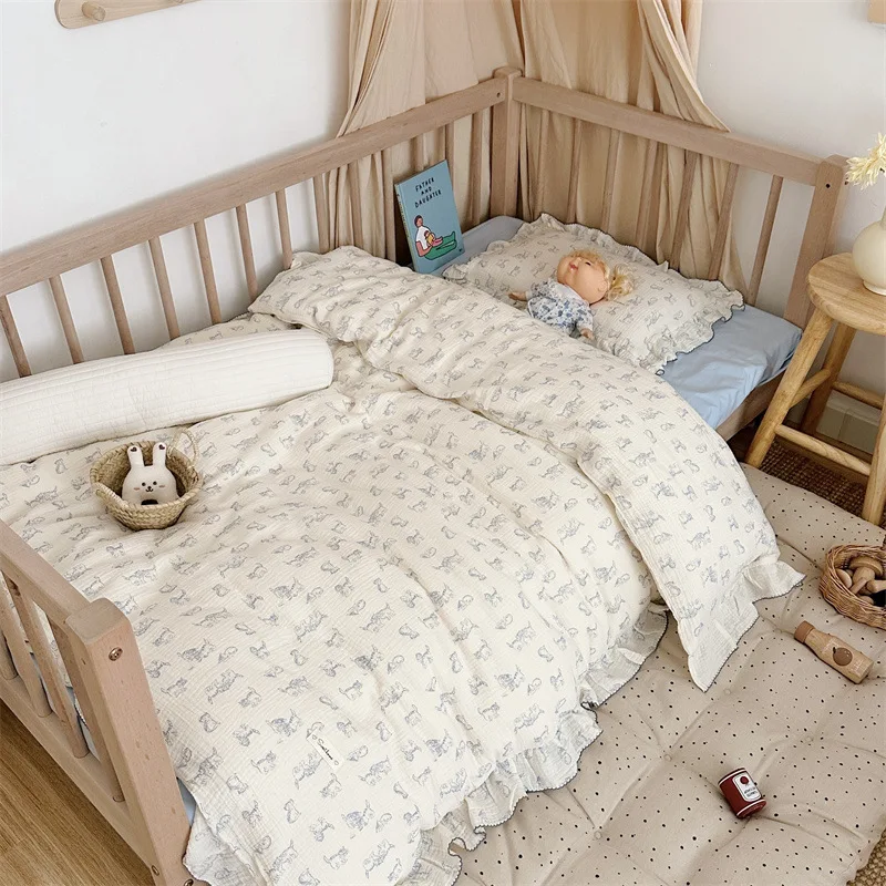 Cotton Muslin Duvet Cover Set for Nursery & Kids' Room Cute Cat Duvet Cover and Pillowcase Set for Childrens