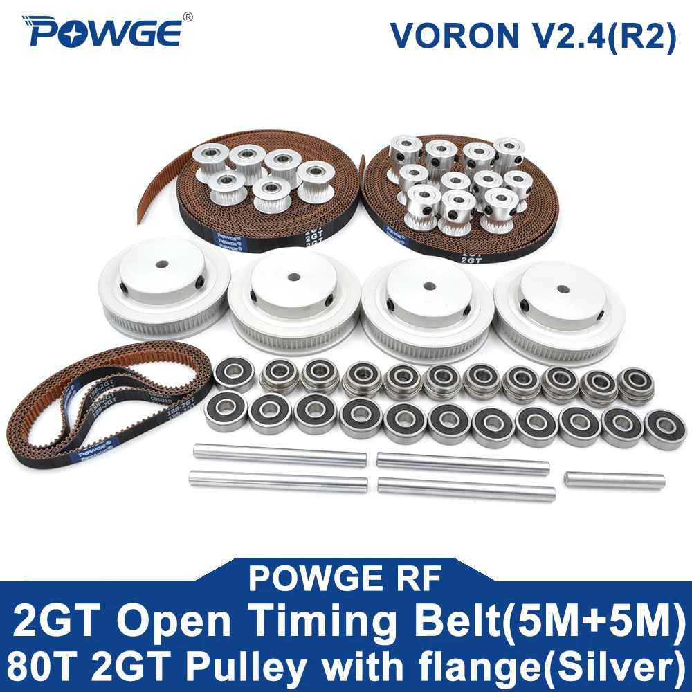 VORON 2.4 R2 Motion Kit GT LL-2GT RF EPDM Timing Belt 2GT Timing Pulley 16T/20T/80T 45# Shaft F695 ABEC7 Ceramic Bearing rubber belt transmission drive belt synchronous belt
