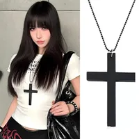 Serenity Punk Gothic Wood Cross Pendant Necklace 1