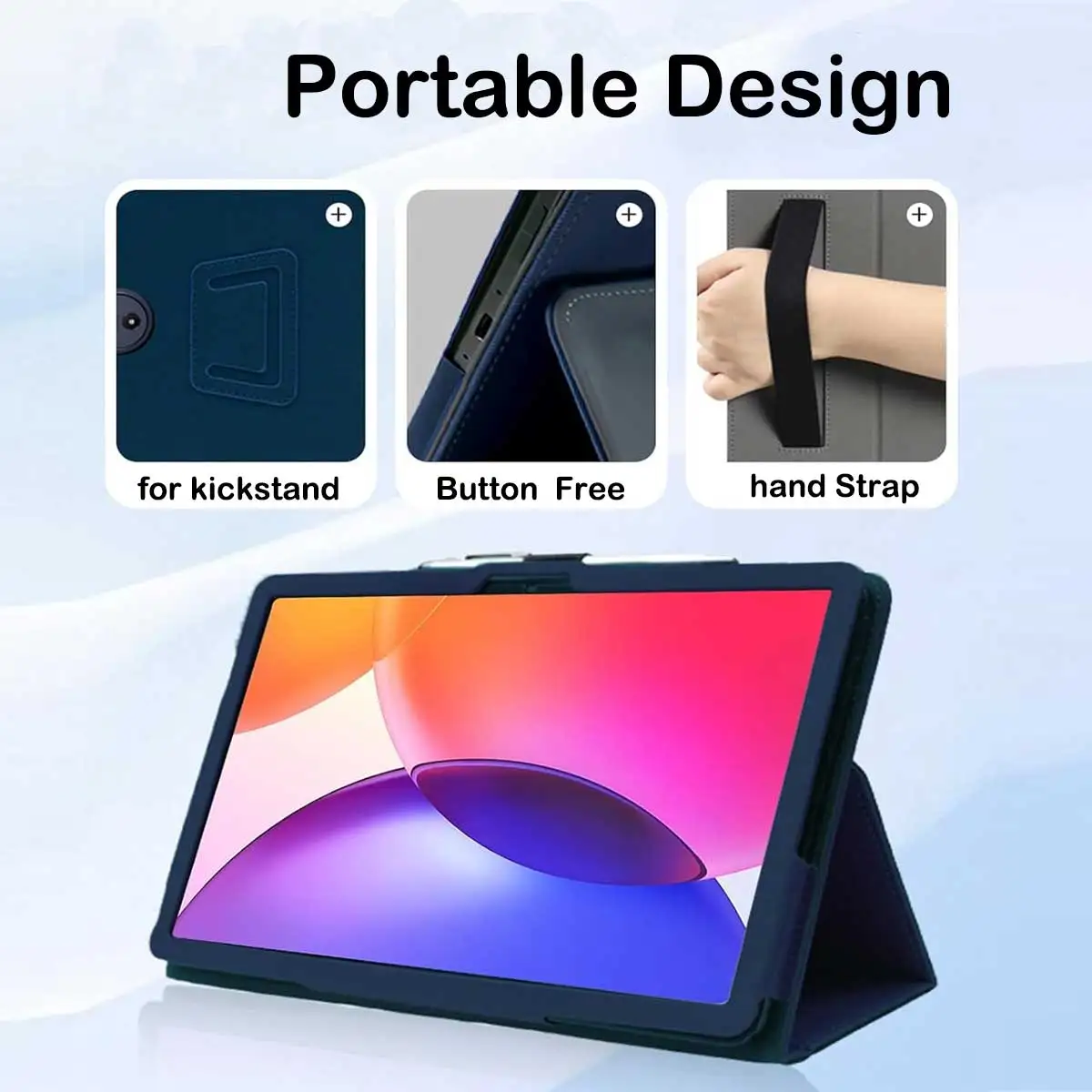 Premium PU Leather Folding Case with Pen Holder and Wrist Strap