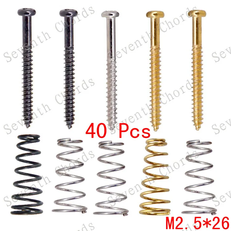 

40 Pcs 3 Colour Electric Bass Guitar Pickup Mounted Adjust Height Screws and Conical Springs - M2.5*26mm