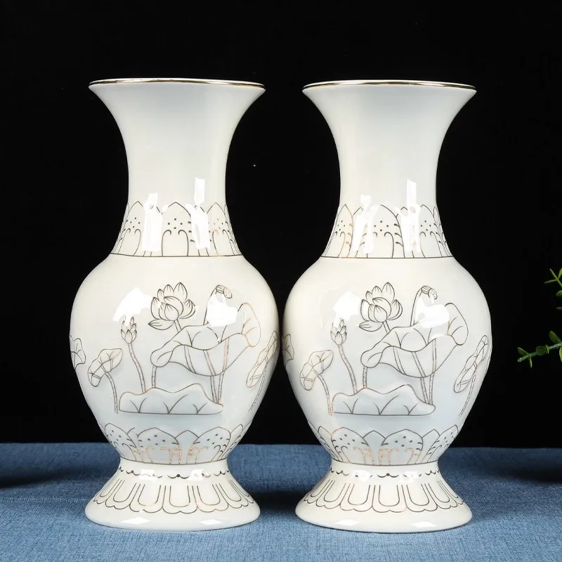 White Relief Gold Lotus Ceramic Incense Burner Set - Buddhist Altar Offering Bowl, Fruit Plate, Water Cup, Vase & Purification C