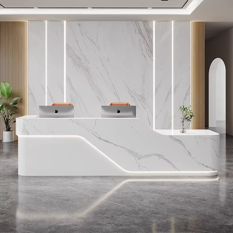 White with Striped reception desk can Color and for Beauty Salon counter Font Desk