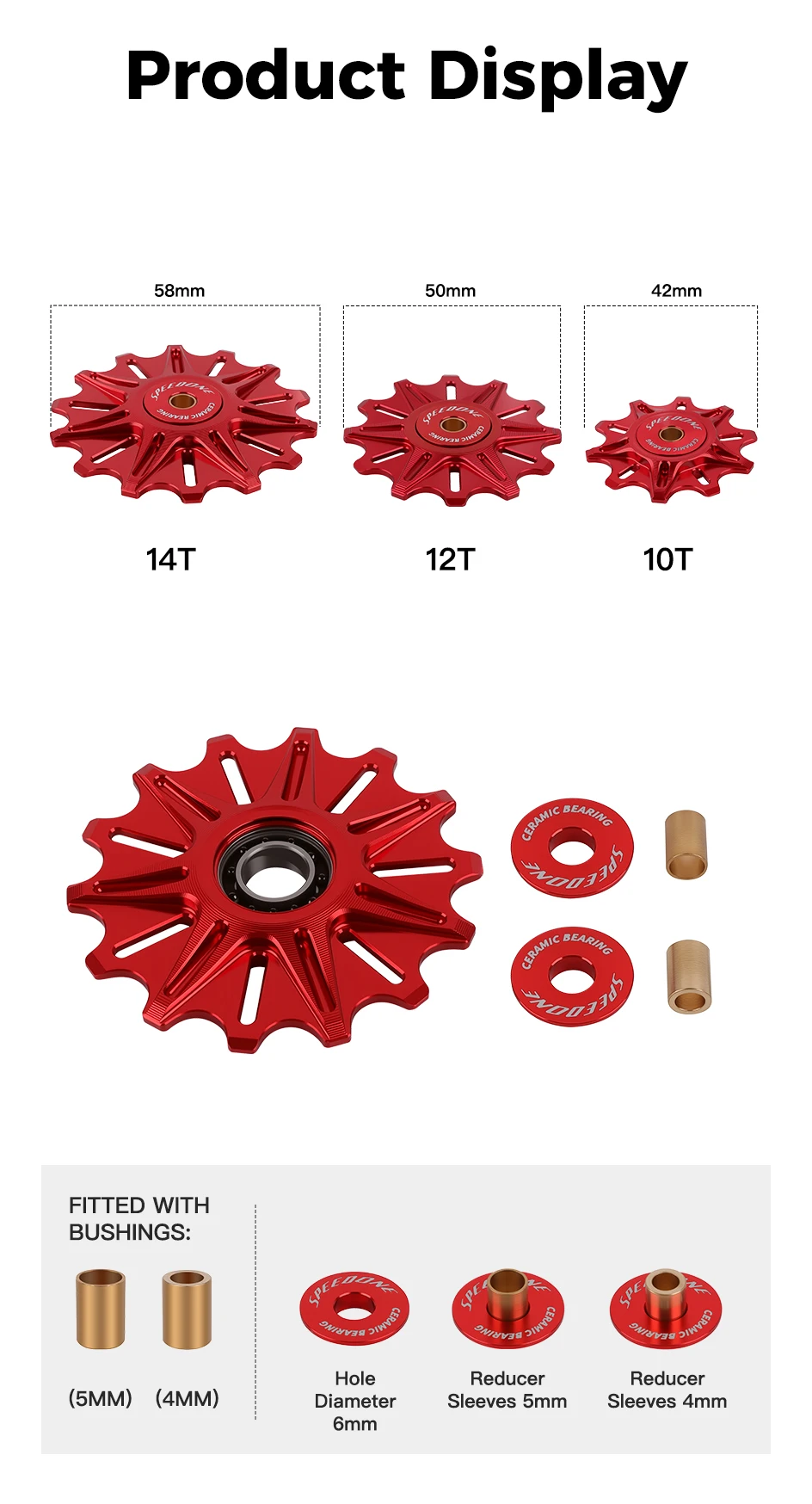 SPEEDONE 10T 12T 14T Fahrrad Pulley Rad Leichte AL7075 Volle Keramik Lager 4/5mm Für Shimano SRAM Fahrrad Guide Pulley – Detail 11