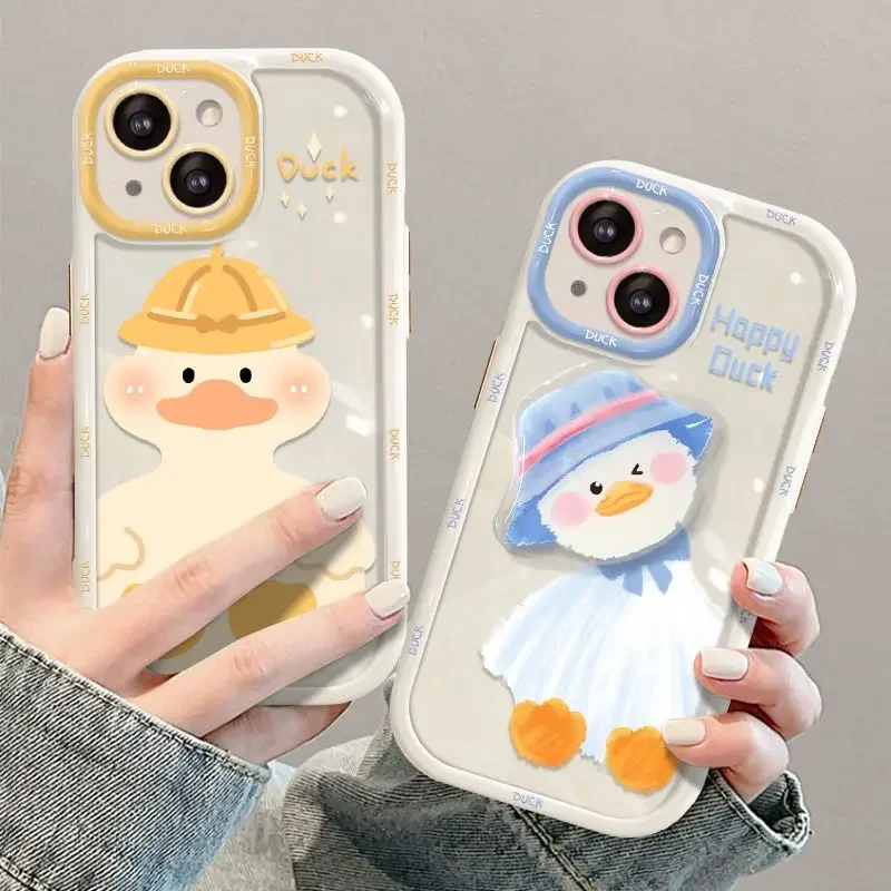 Charming Duck and Cat Flower Design Phone Case