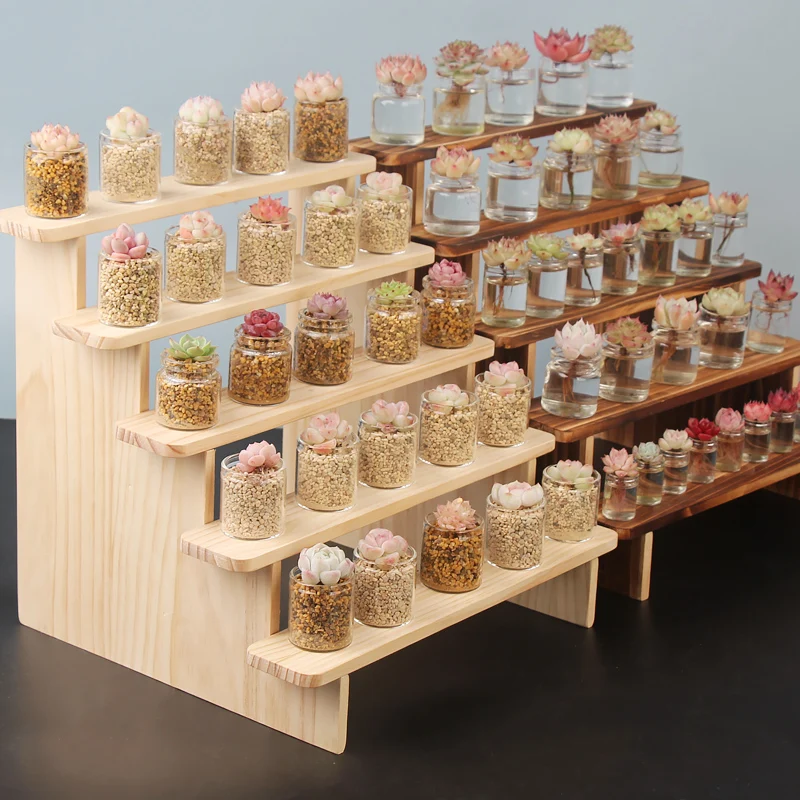 Pure  Wood Display Stand Storage Ra Desktop Figurine Bubble Mat Doll Meat een Plant Multi-layer Staircase Ra