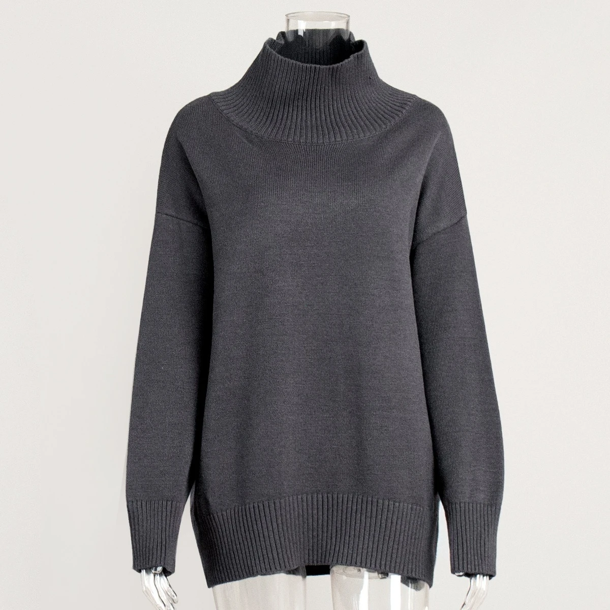 Autumn Women's Knitted Sweater Oversize High Collar Yellow Vintage Pullover Soft Winter Warm Vintage Red Sweaters for Women