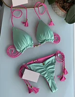 New Women Bikini Backless Rope Triangle Swimsuit Multicolor - Image 2
