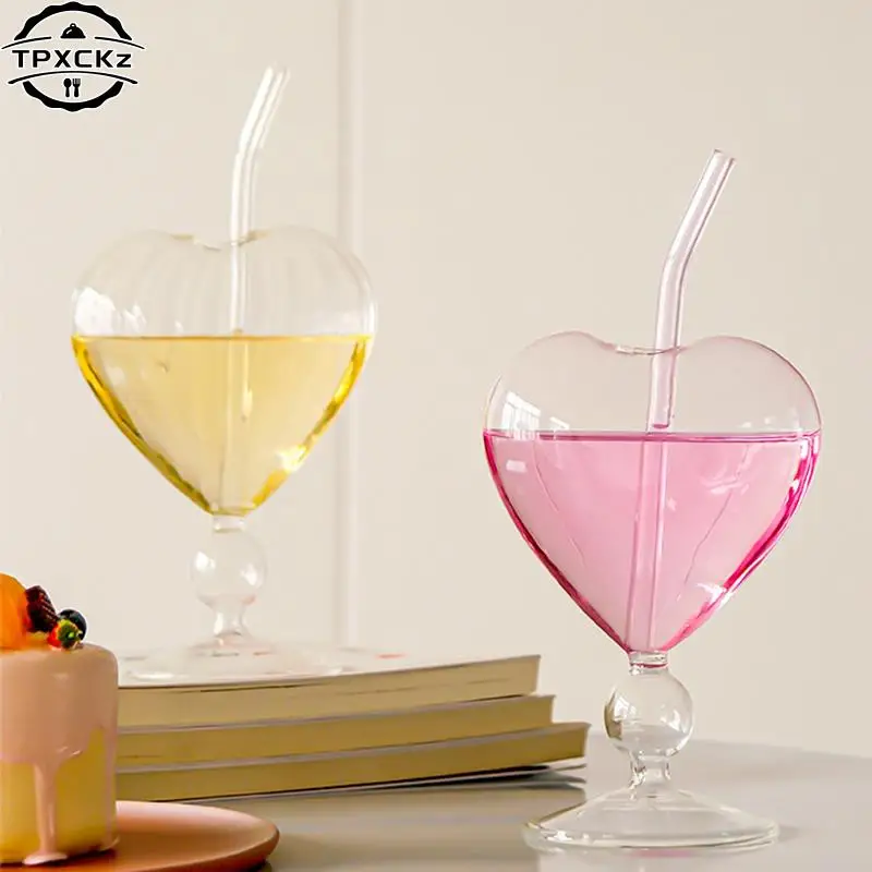 Heart Love Shaped Glass Mug Couple Cups Cocktail Glass Cup Tea Beer Mugs Milk Coffee Cup Gift Drinkware