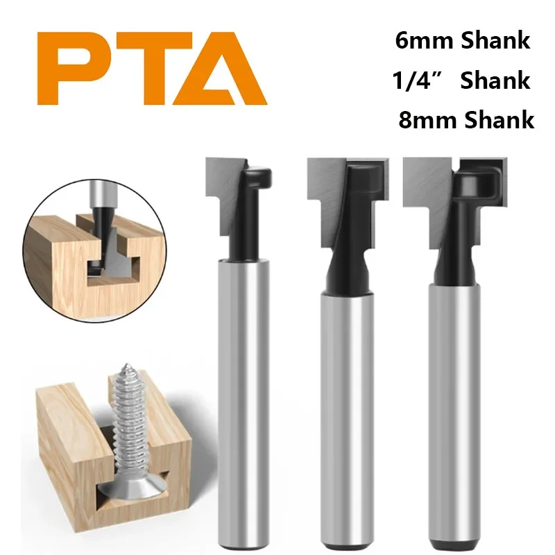3er-Set 6mm/6,35mm/8mm Schaft Schwarzer Schlüssellochfräser T-Nut-Fräser Holzbearbeitungsfräser für Holzwerkzeuge Planfräser