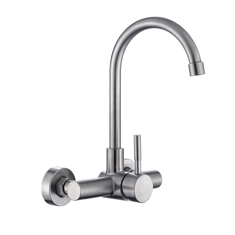 

304 kitchen wall-mounted vegetable basin faucet,double-hole rotatable cold and hot vegetable basin sink faucet