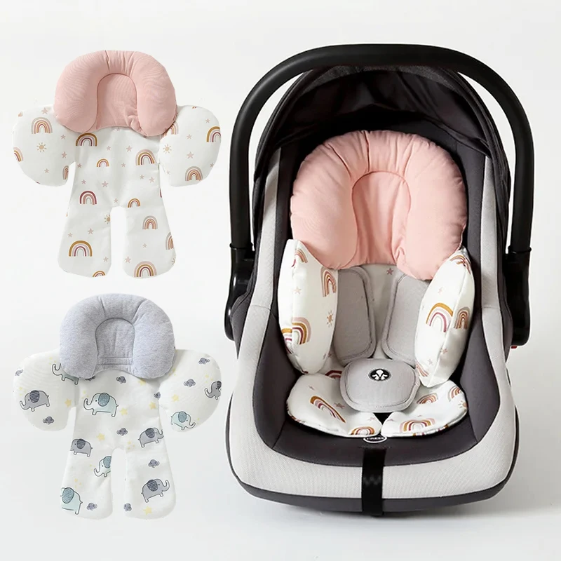 Comfortable Baby Car Seat Cushion with Pillow Cartoon Baby Stroller Cotton Pad Newborn Car Chair Mat Carriage Pram Cushion