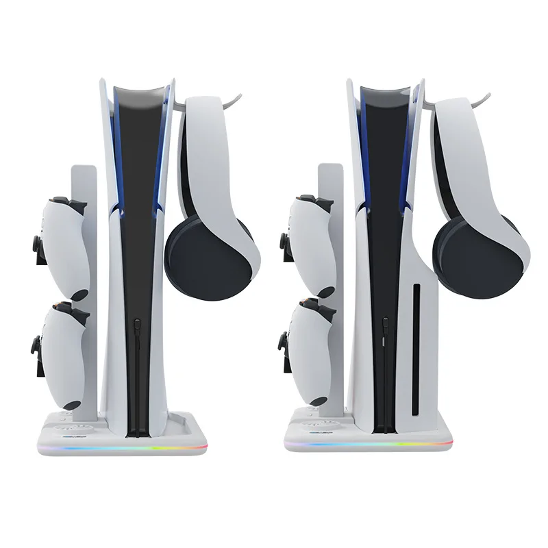 HBP-539 For PS5 Slim Cooling Stand with RGB Light Fan and Disc&Digital Editions PS5 Controller Dual Controller Charging Dock